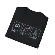 Load image into Gallery viewer, Peace, Love &amp; Salinity T-Shirt - Black - Reef Tank
