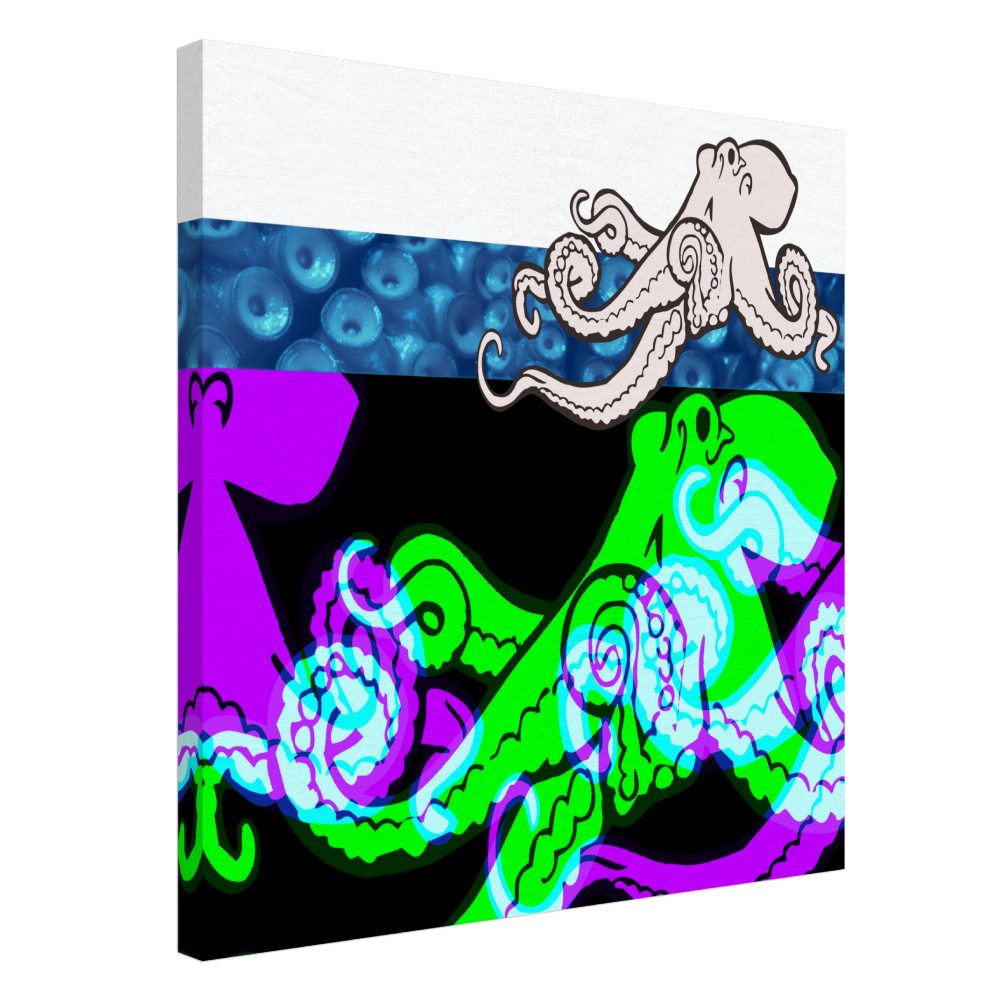 Octopus themed artwork canvas painting neon