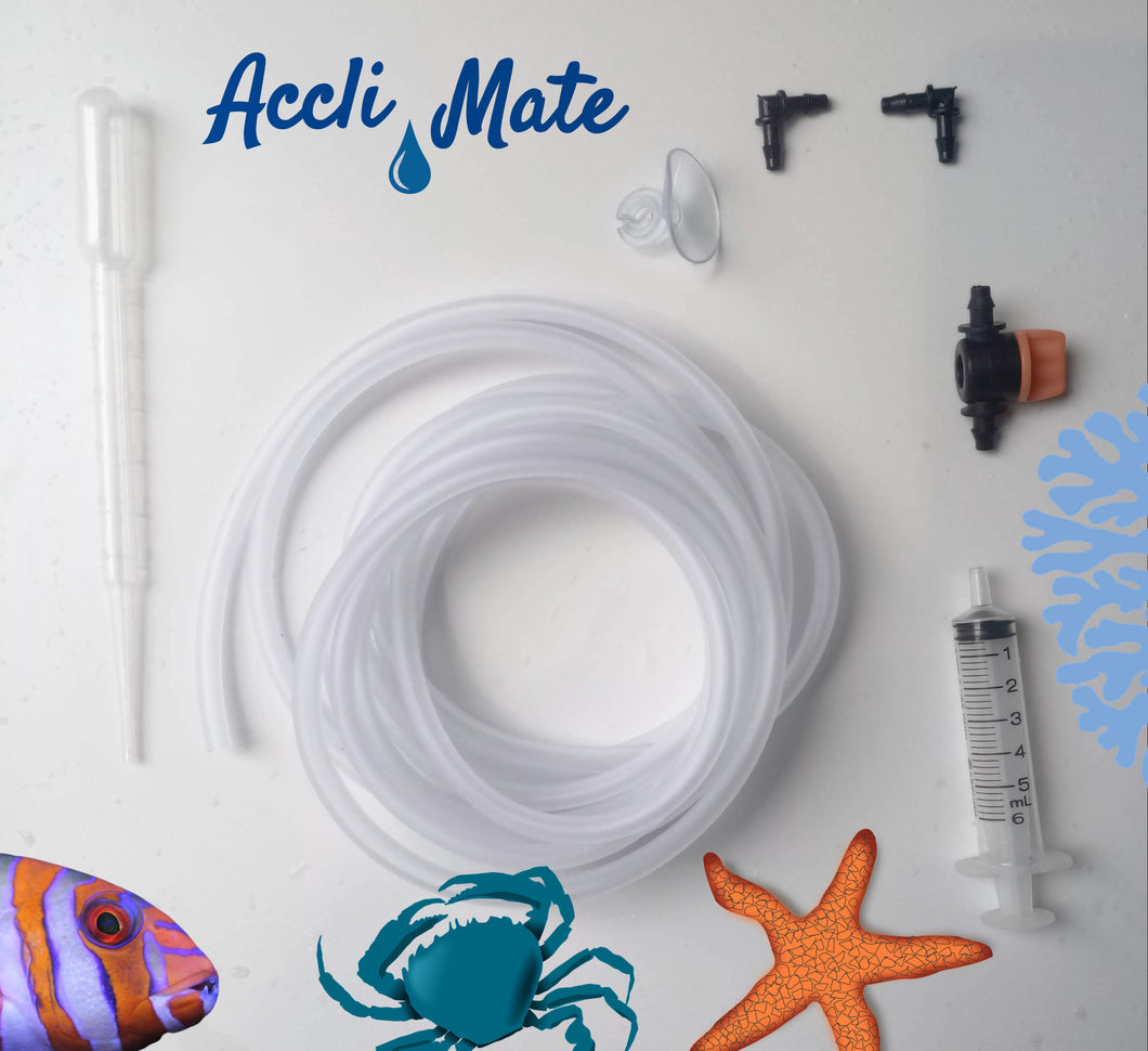 acclimation kit with guide for aquariums, saltwater reef slow drip set.